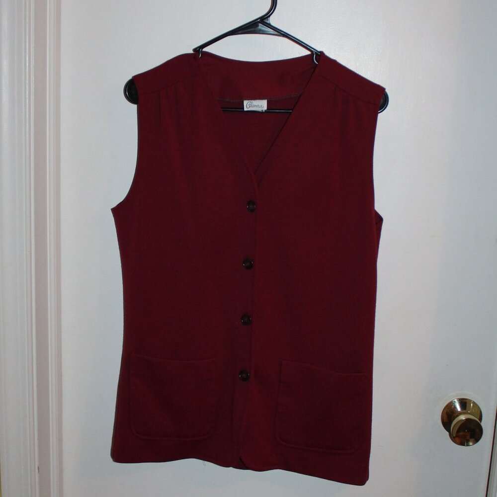 Vintage Glamour Button Up Maroon Vest Size 14
